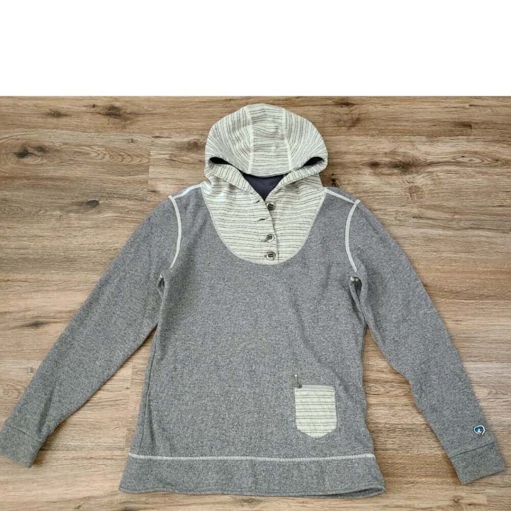 KUHL size M Chianti Fleece Hoodie Button Pullover Sweater Wool blend